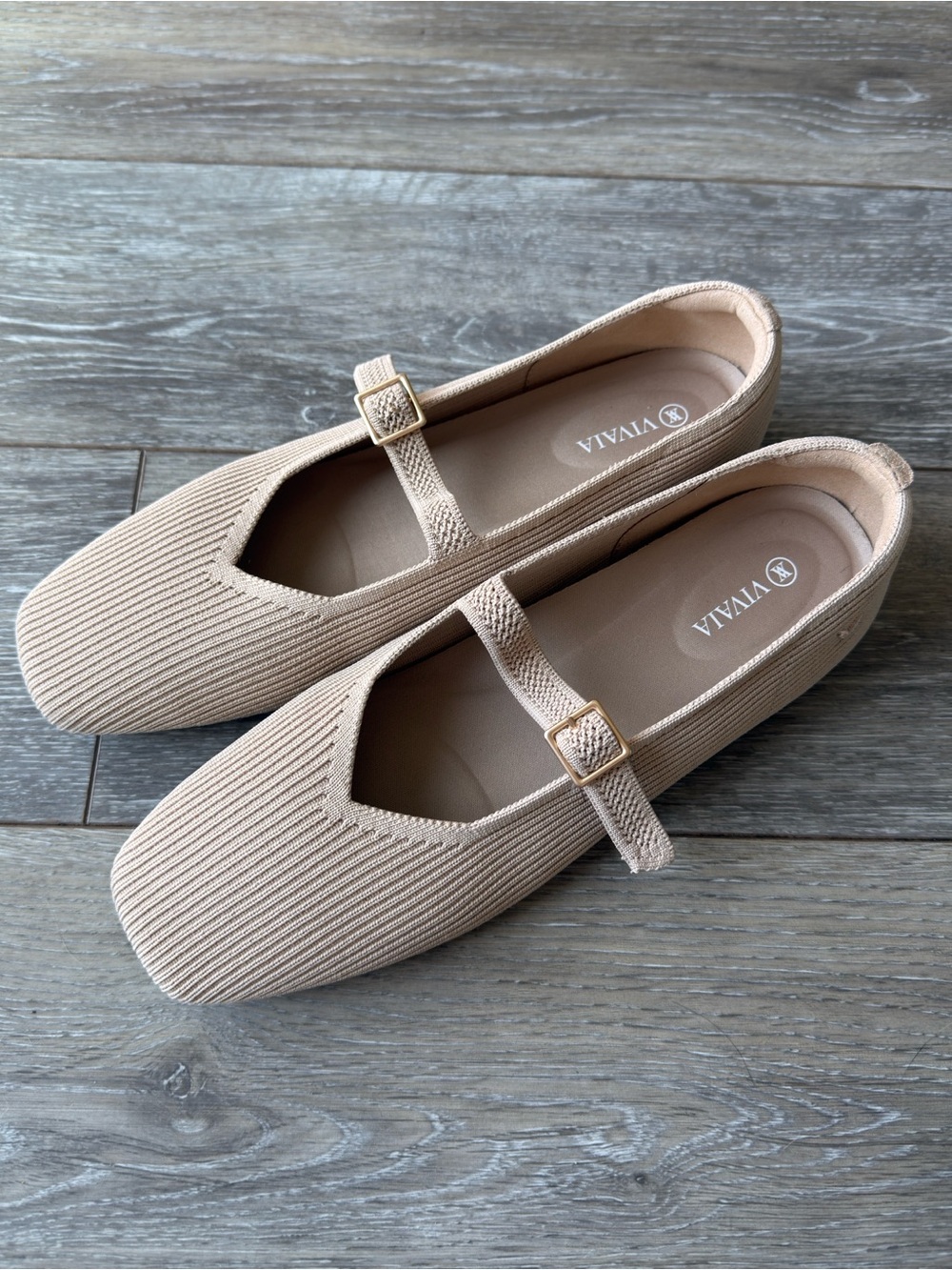 Vivaia Margot Square Toe Women’s Mary Jane Flats Almond - Picture 3 of 10